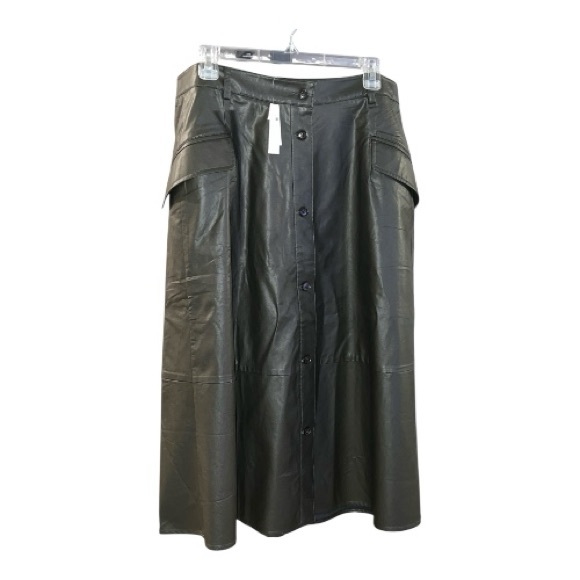 Banana Republic Dresses & Skirts - Banana Republic Olive Green Faux Leather Midi Skirt with Button Detail NWT